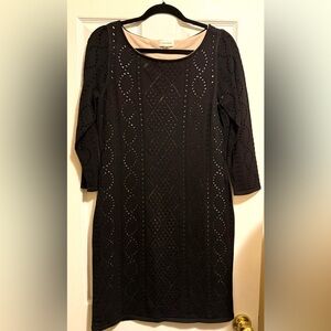 Calvin Klein Black Long Sleeve Eyelet Dress